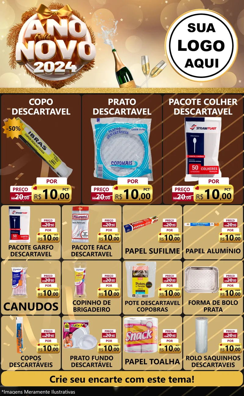 Modelo de Encarte para Encarte Grande com o tema Feliz Ano Novo 2027 para Embalagens