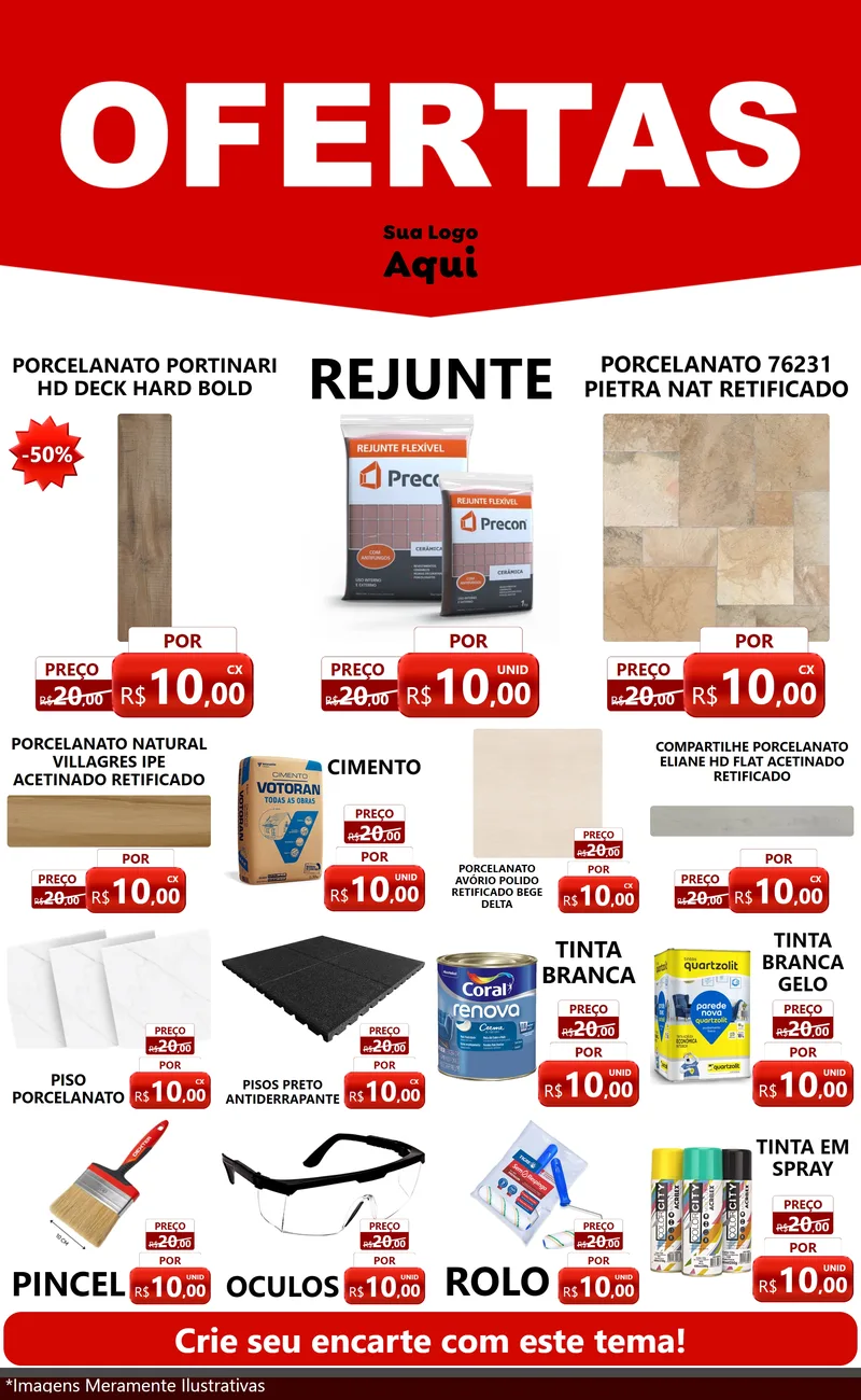 Modelo de Encarte para Encarte Grande com o tema Ofertas Vermelho Cartaz para Pisos e revestimentos