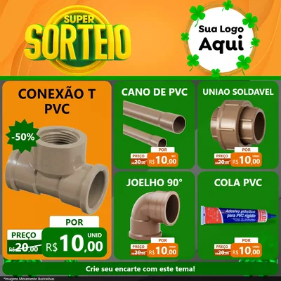 Modelo de Rede Social para Feed Facebook com o tema Super Sorteio para Tubos e conexões
