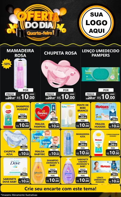 Modelo de Encarte para Encarte Grande com o tema Oferta do Dia - Quarta Feira! para Bebês
