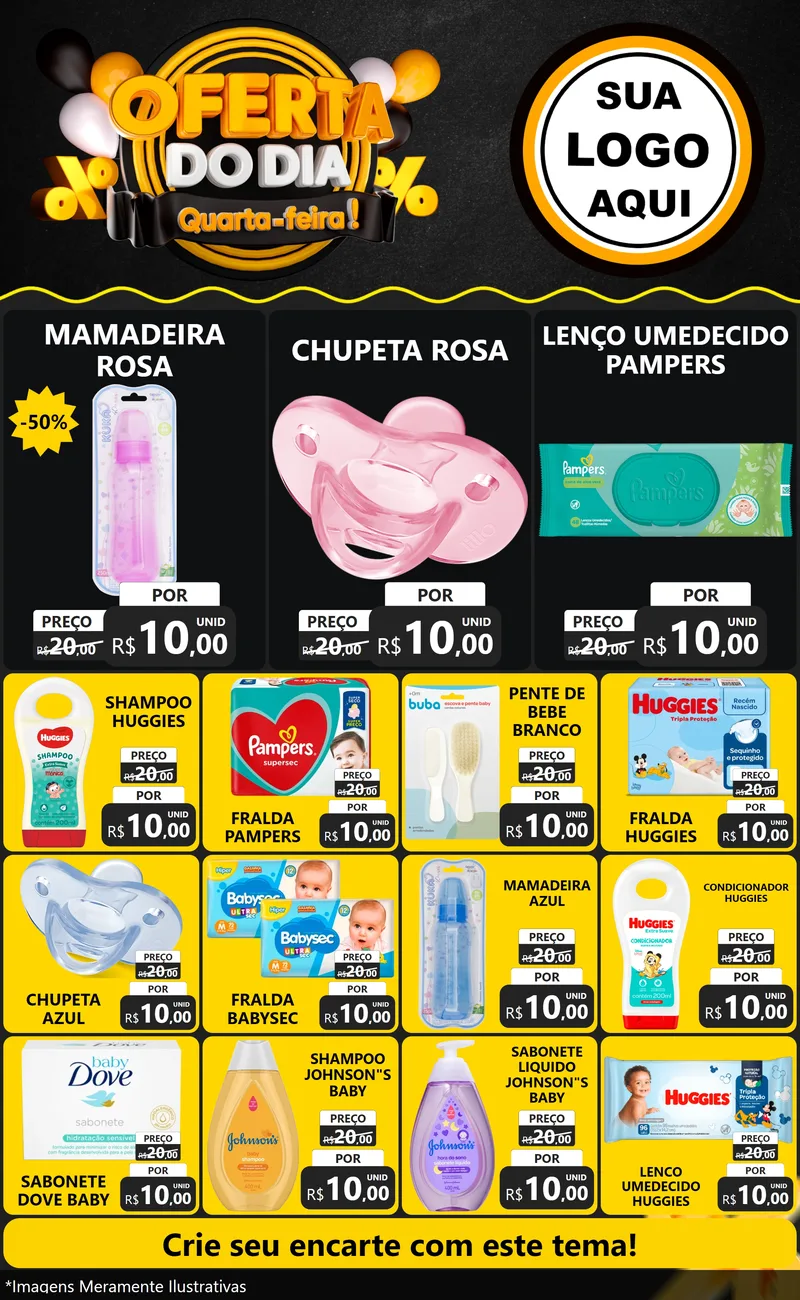 Modelo de Encarte para Encarte Grande com o tema Oferta do Dia - Quarta Feira! para Bebês