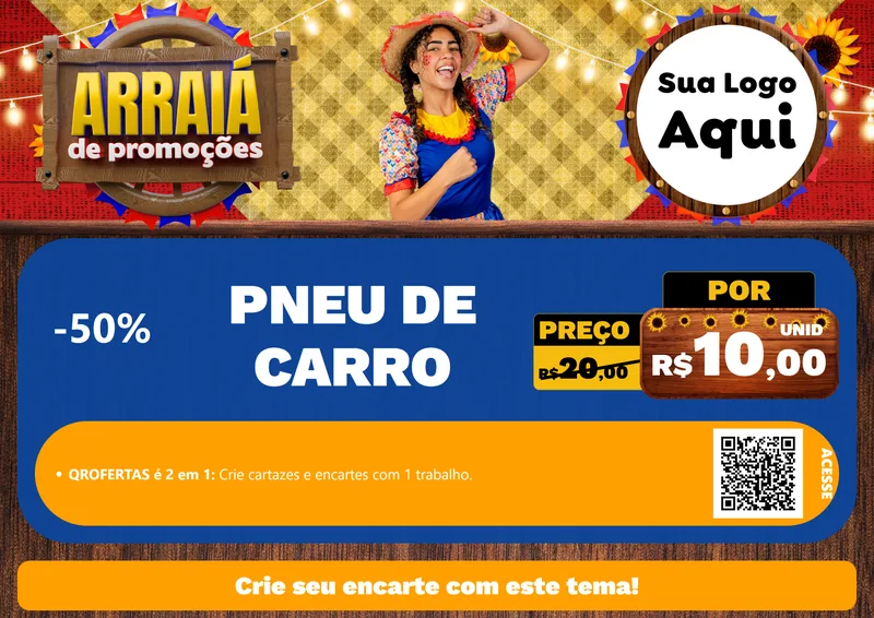 Modelo de Cartaz para Cartaz A4 Horizontal com o tema Arraiá de Promoções para Auto peças