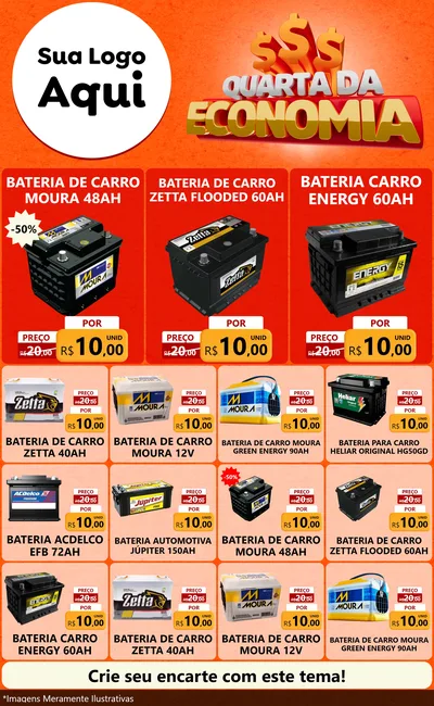 Modelo de Encarte para Encarte Grande com o tema Quarta da Economia para Baterias Elétricas