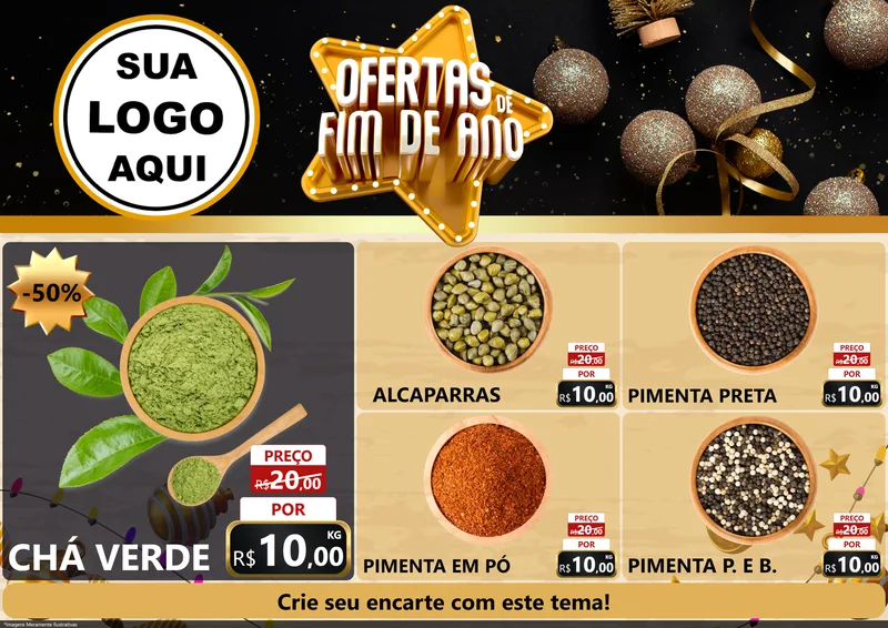 Modelo de Encarte para Encarte A4 Horizontal com o tema Ofertas de Fim de Ano para Produtos Naturais