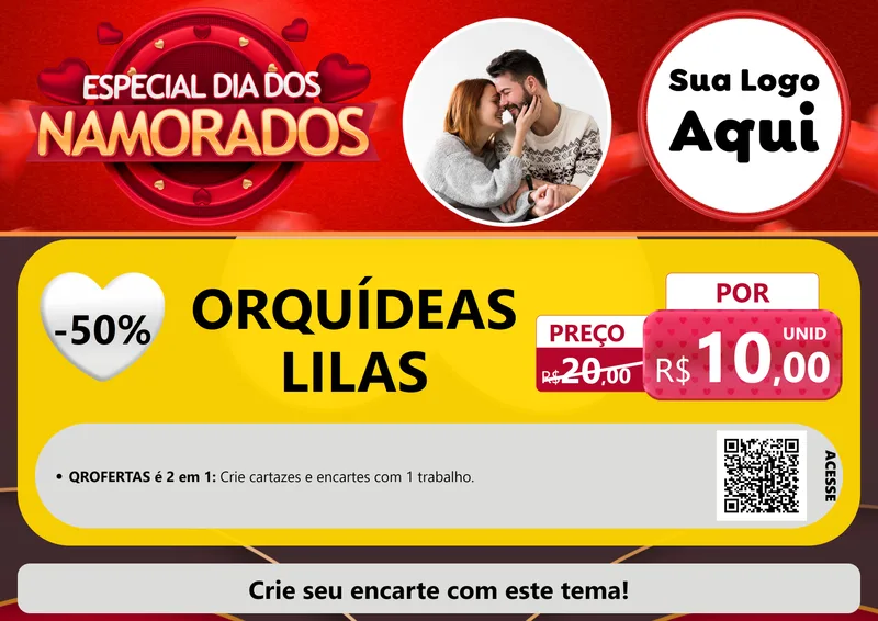 Modelo de Cartaz para Cartaz A4 Horizontal com o tema Especial Dia Dos Namorados para Floricultura e jardim