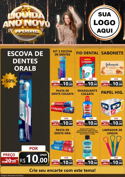 Modelo de Encarte para Encarte A4 Vertical com o tema Liquida Ano Novo Imperdível para Higiene Pessoal