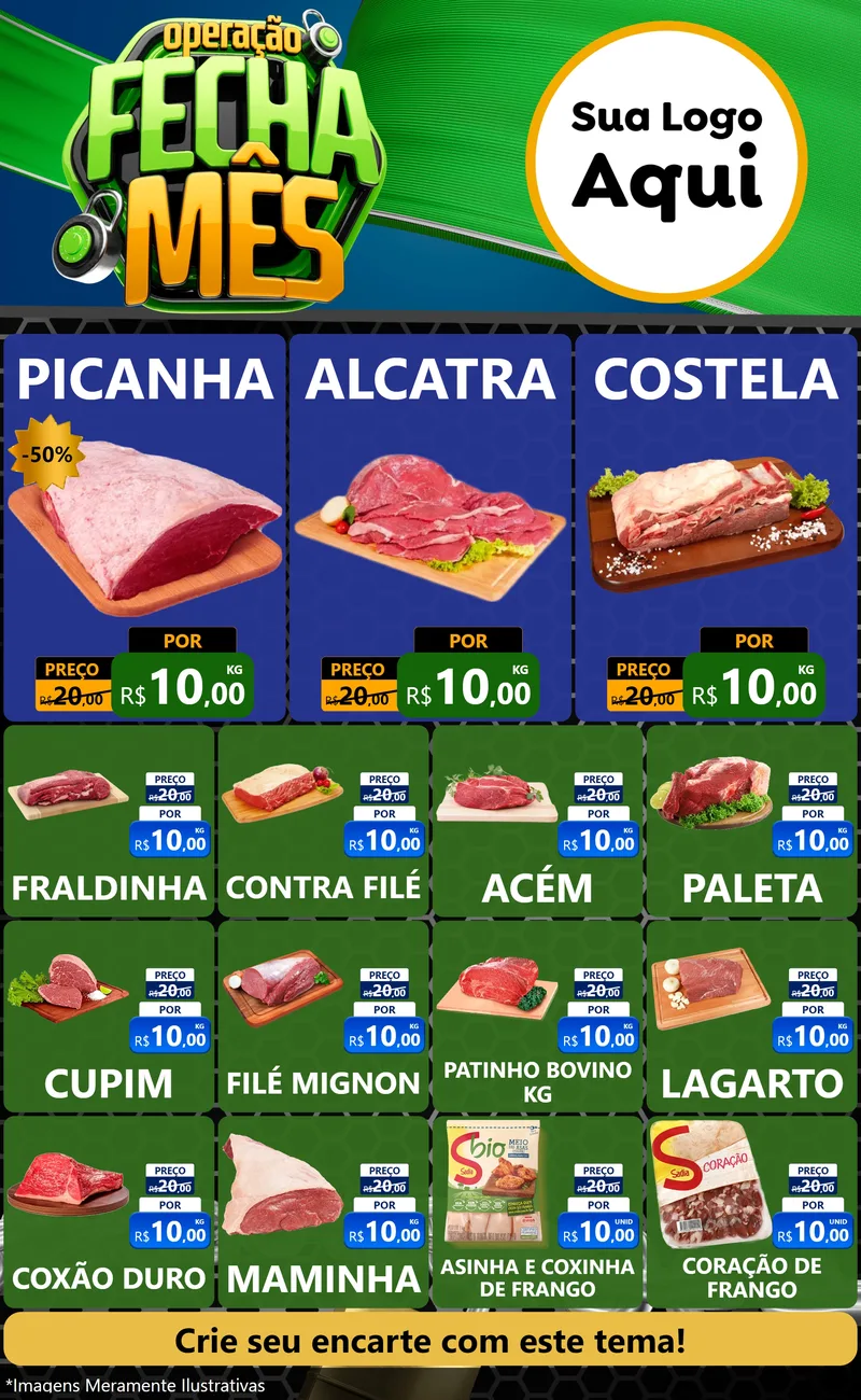 Modelo de Encarte para Encarte Grande com o tema Operação Fecha Mês para Açougue