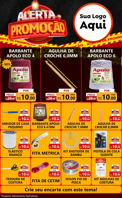 Modelo de Encarte para Encarte Grande com o tema Alerta de Promoção para Armarinho e Aviamentos