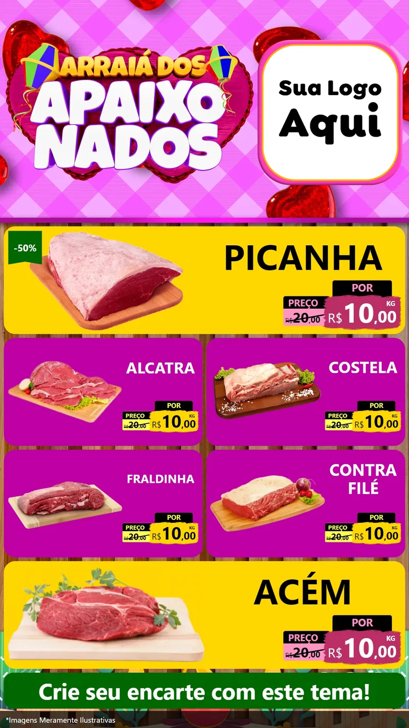 Modelo de TV para TV Vertical com o tema Arraiá dos Apaixonados para Açougue