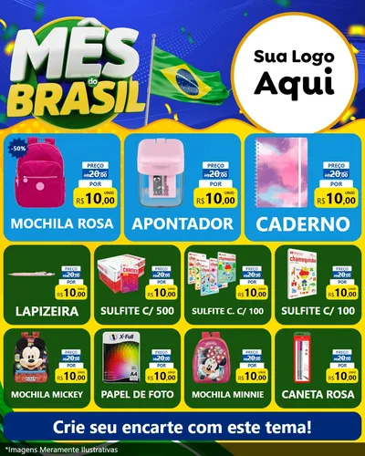 Modelo de Rede Social para Feed Instagram com o tema Mês do Brasil para Papelaria