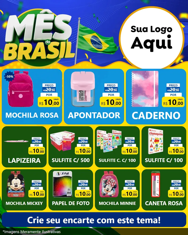Modelo de Rede Social para Feed Instagram com o tema Mês do Brasil para Papelaria