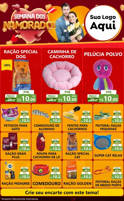 Modelo de Encarte para Encarte Grande com o tema Semana dos Namorados para Pet Shop