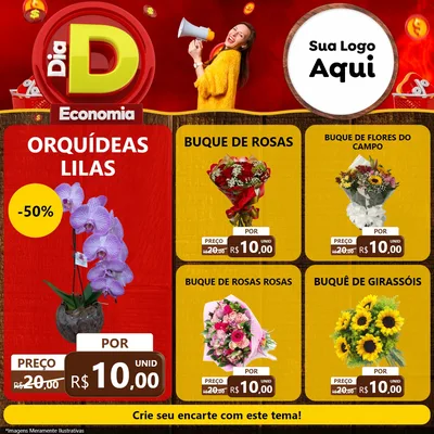 Modelo de Rede Social para Feed Facebook com o tema Dia D Economia para Floricultura e jardim