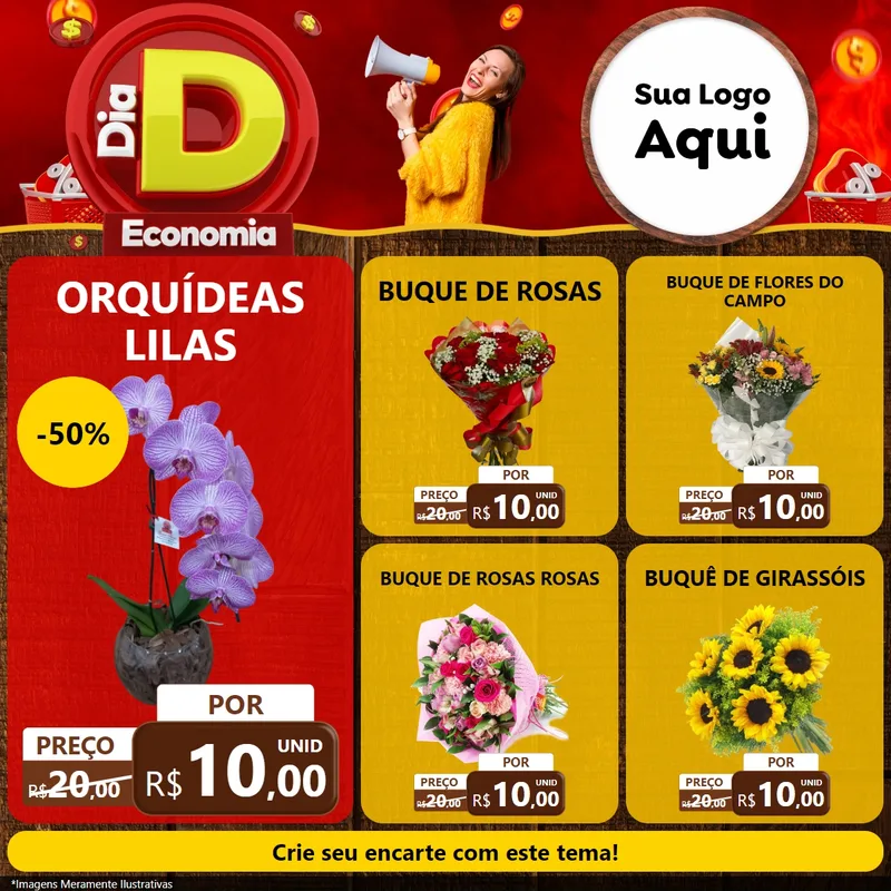 Modelo de Rede Social para Feed Facebook com o tema Dia D Economia para Floricultura e jardim