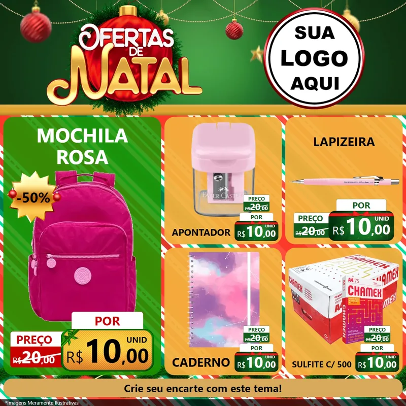 Modelo de Rede Social para Feed Facebook com o tema Ofertas de Natal para Papelaria
