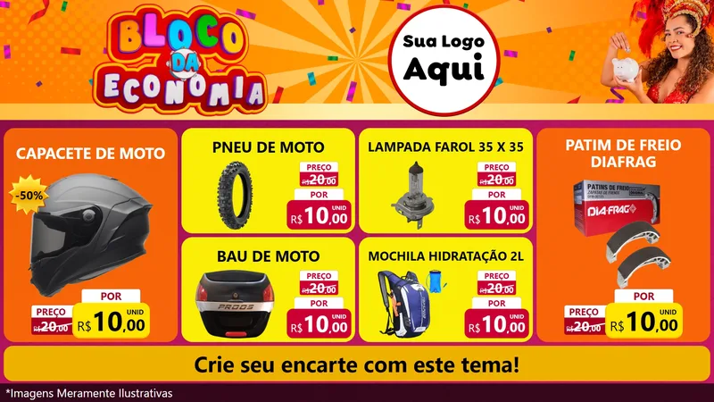 Modelo de TV para TV Horizontal com o tema Bloco da Economia para Moto peças