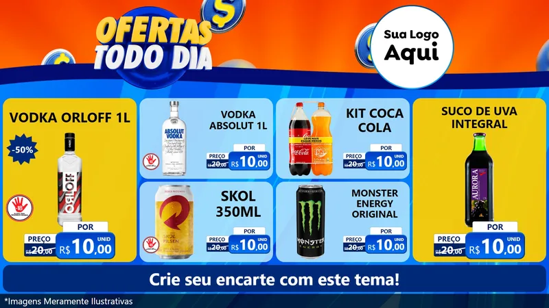 Modelo de TV para TV Horizontal com o tema Ofertas Todo Dia para Distribuidora de bebidas