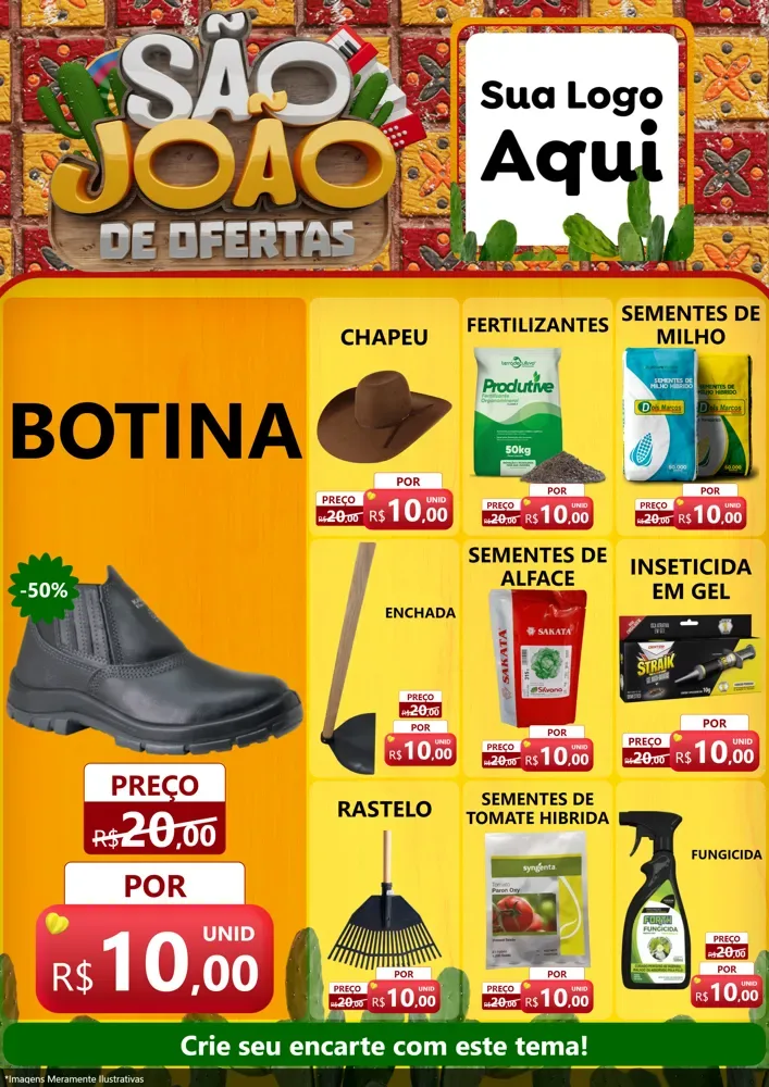 Modelo de Encarte para Encarte A4 Vertical com o tema São João de Muitas Ofertas - Junina para Agropecuária