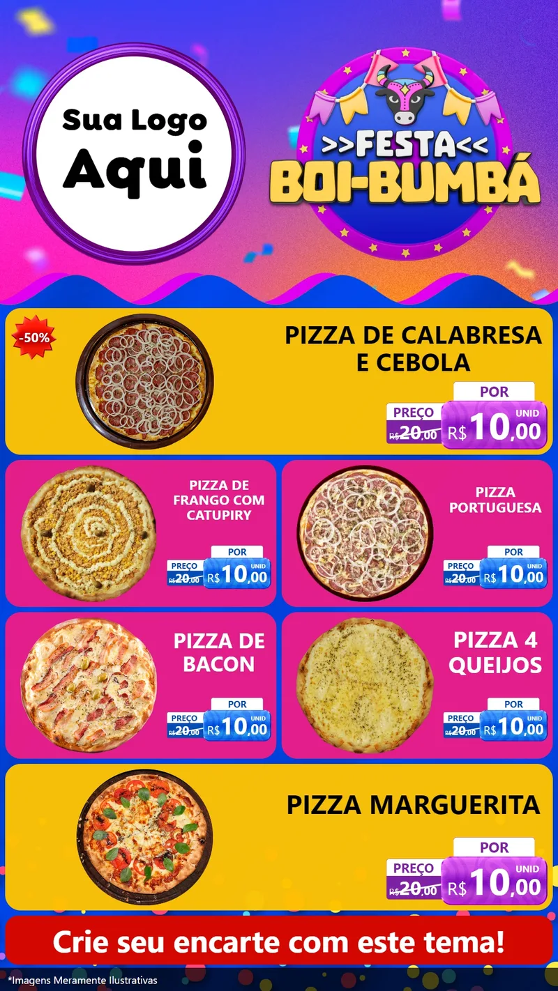 Modelo de TV para TV Vertical com o tema Festa Boi-Bumbá para Pizzaria