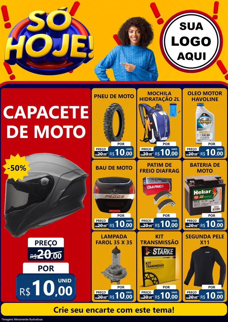 Modelo de Encarte para Encarte A4 Vertical com o tema Só Hoje! para Moto peças