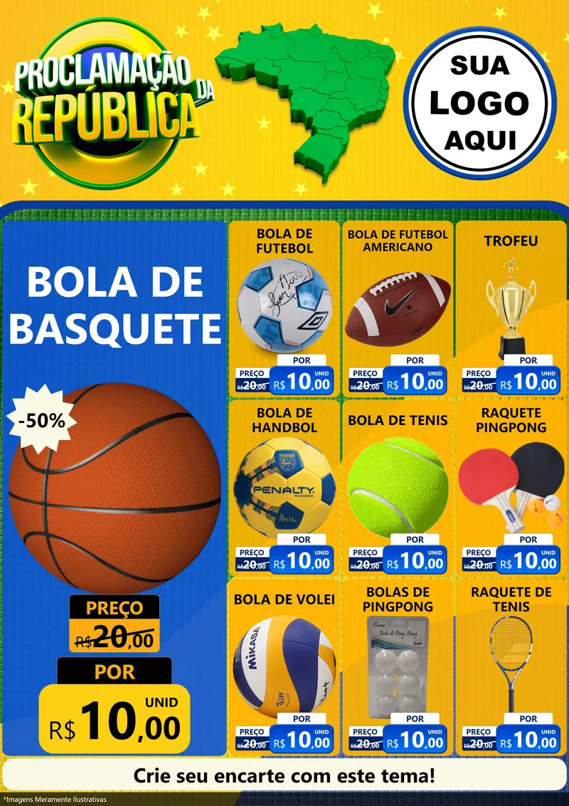 Modelo de Encarte para Encarte A4 Vertical com o tema Proclamação da República para Artigos Esportivos