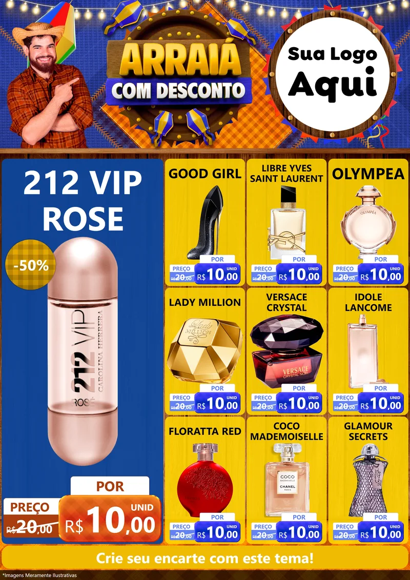Modelo de Encarte para Encarte A4 Vertical com o tema Arraiá Com Desconto para Perfumes