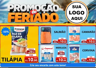 Modelo de Encarte para Encarte A4 Horizontal com o tema Promoção de Feriado para Peixaria