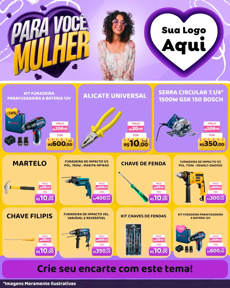 Modelo de Rede Social para Feed Instagram com o tema Para Você, Mulher para Maquinas e Ferramentas