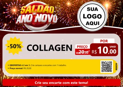 Modelo de Cartaz para Cartaz A4 Horizontal com o tema Saldão de Ano Novo para Suplementos alimentares