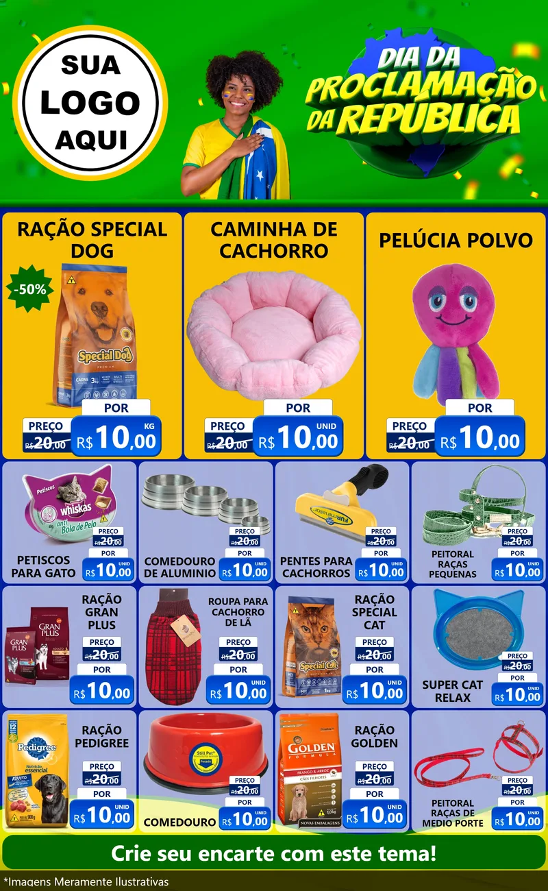 Modelo de Encarte para Encarte Grande com o tema Dia Da Proclamação Da República para Pet Shop