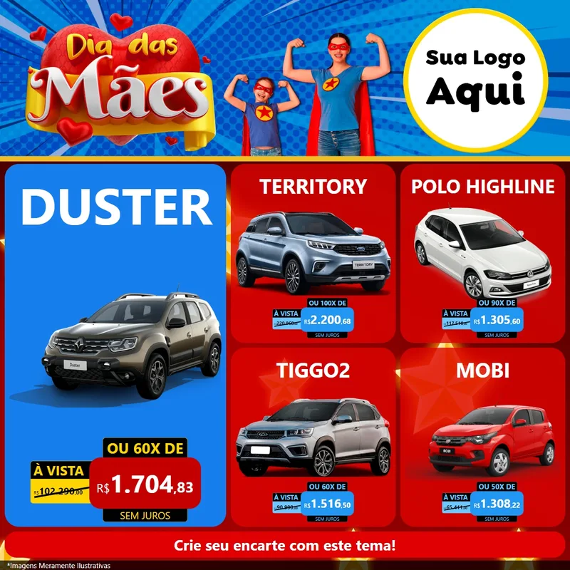 Modelo de Rede Social para Feed Facebook com o tema Dia das Mães para Concessionaria de Carros