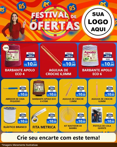 Modelo de Rede Social para Feed Instagram com o tema Festival de Ofertas para Armarinho e Aviamentos