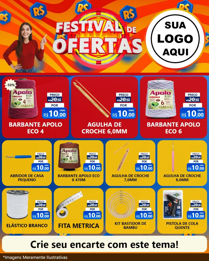 Modelo de Rede Social para Feed Instagram com o tema Festival de Ofertas para Armarinho e Aviamentos