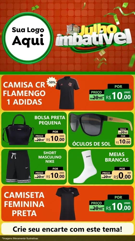 Modelo de TV para TV Vertical com o tema Julho Imbatível para Roupas e acessórios