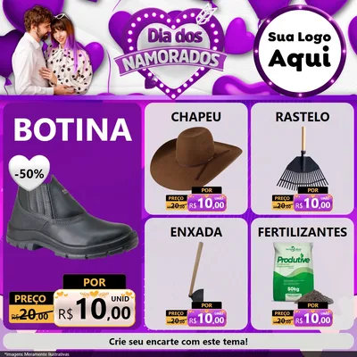 Modelo de Rede Social para Feed Facebook com o tema Dia dos Namorados para Agropecuária