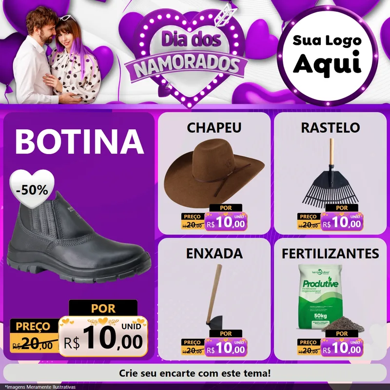 Modelo de Rede Social para Feed Facebook com o tema Dia dos Namorados para Agropecuária