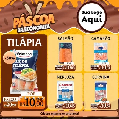 Modelo de Rede Social para Feed Facebook com o tema Páscoa da Economia para Peixaria