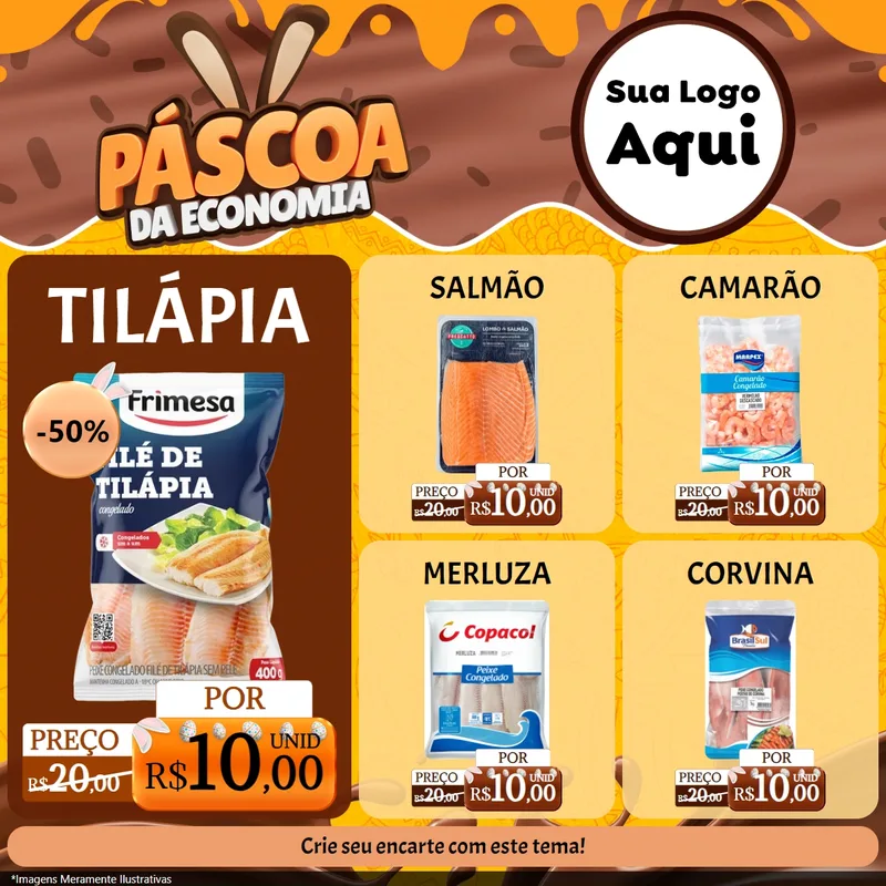Modelo de Rede Social para Feed Facebook com o tema Páscoa da Economia para Peixaria