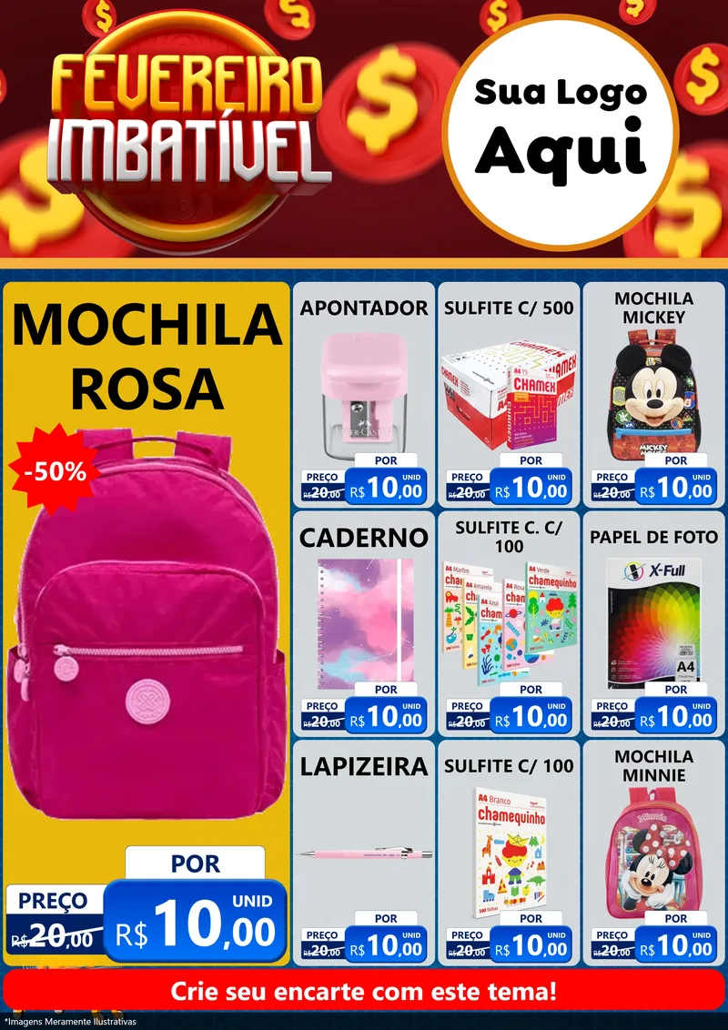 Modelo de Encarte para Encarte A4 Vertical com o tema Fevereiro Imbatível para Papelaria