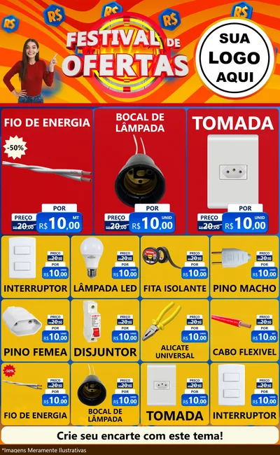 Modelo de Encarte para Encarte Grande com o tema Festival de Ofertas para Materiais Elétricos