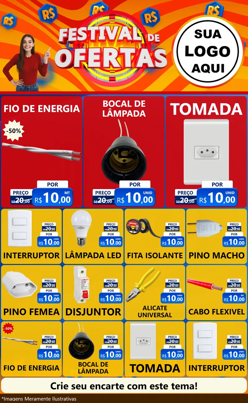 Modelo de Encarte para Encarte Grande com o tema Festival de Ofertas para Materiais Elétricos