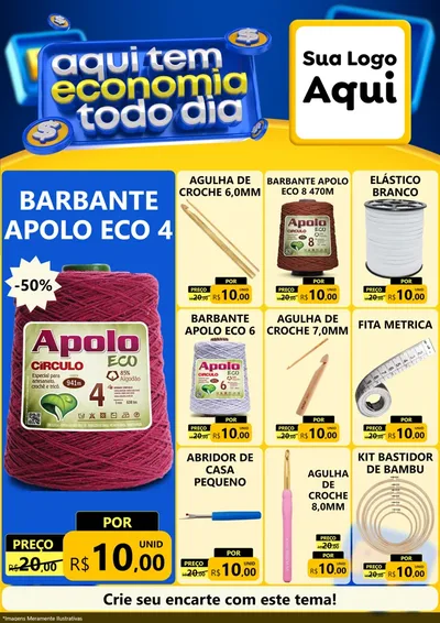 Modelo de Encarte para Encarte A4 Vertical com o tema Aqui Tem Economia Todo Dia para Armarinho e Aviamentos
