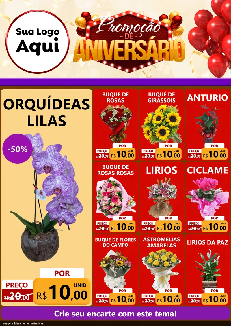 Modelo de Encarte para Encarte A4 Vertical com o tema Promoção de Aniversário para Floricultura e jardim