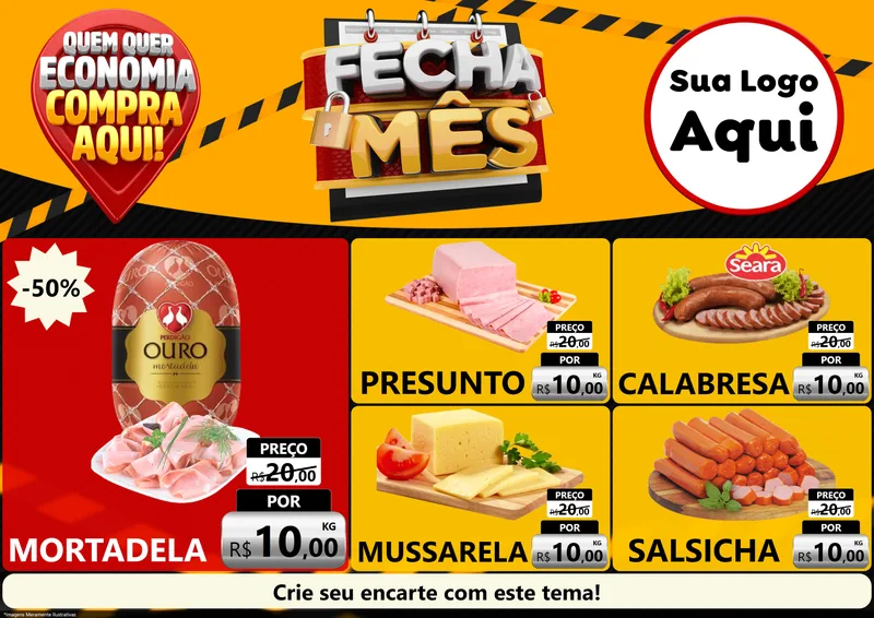 Modelo de Encarte para Encarte A4 Horizontal com o tema Fecha Mês para Frios e Laticínios