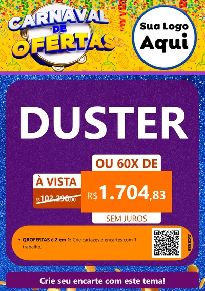Modelo de Cartaz para Cartaz A4 Vertical com o tema Carnaval de Ofertas para Concessionaria de Carros