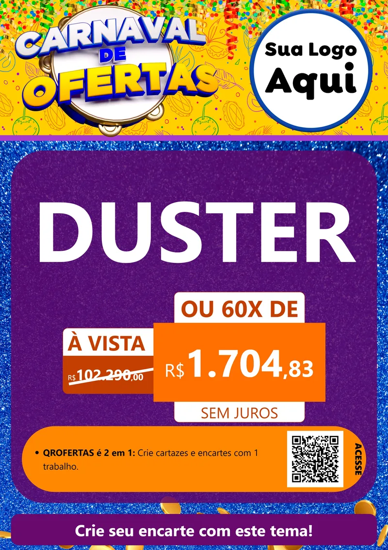 Modelo de Cartaz para Cartaz A4 Vertical com o tema Carnaval de Ofertas para Concessionaria de Carros