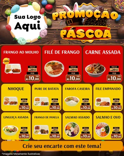 Modelo de Rede Social para Feed Instagram com o tema Promoção Páscoa para Restaurante