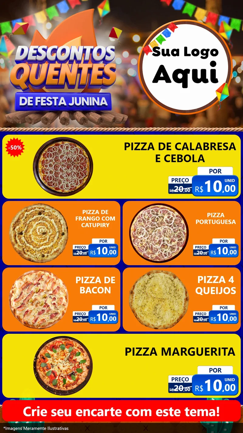 Modelo de TV para TV Vertical com o tema Descontos Quentes de Festa Junina para Pizzaria