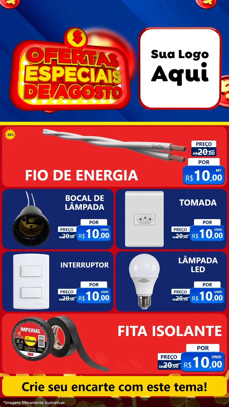 Modelo de TV para TV Vertical com o tema Ofertas Especiais de Agosto para Materiais Elétricos