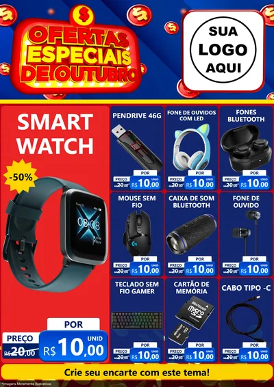 Modelo de Encarte para Encarte A4 Vertical com o tema Ofertas Especiais de Outubro para Informática